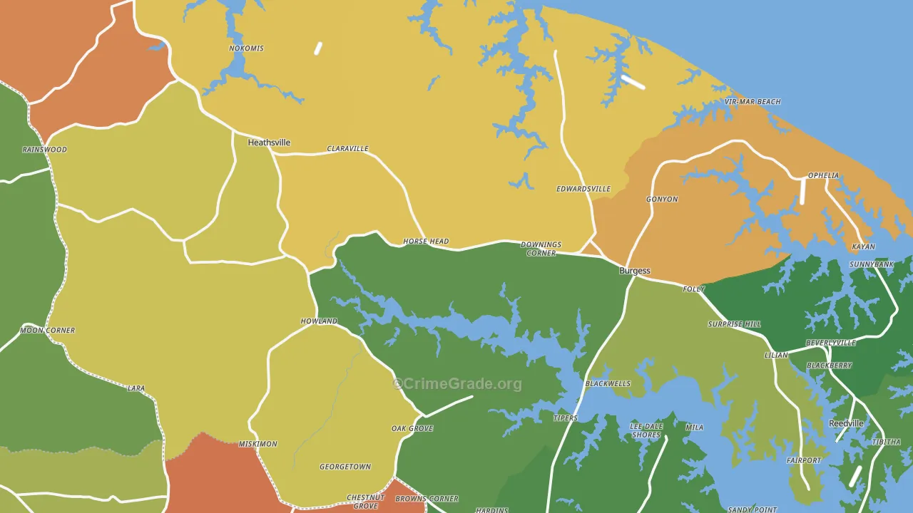 Northumberland County, VA Map of Theft Rates