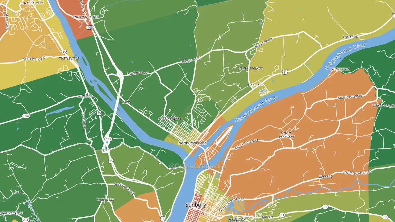 Northumberland, PA Map of Theft Rates