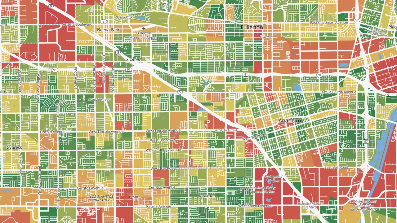 Northwest, Anaheim, CA Map of Theft Rates