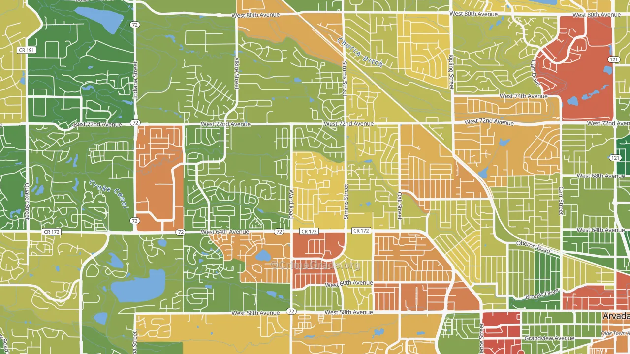 Northwest Arvada, Arvada, CO Map of Theft Rates
