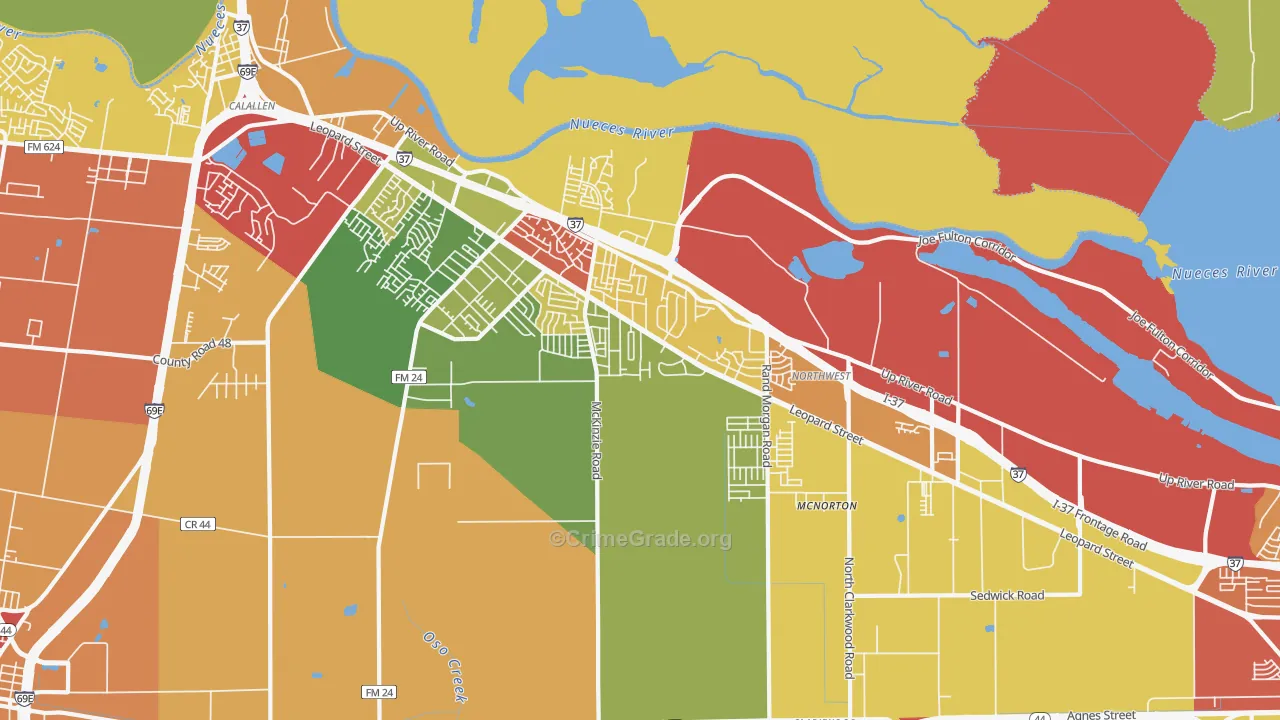 Northwest Corpus Christi, Corpus Christi, TX Map of Theft Rates