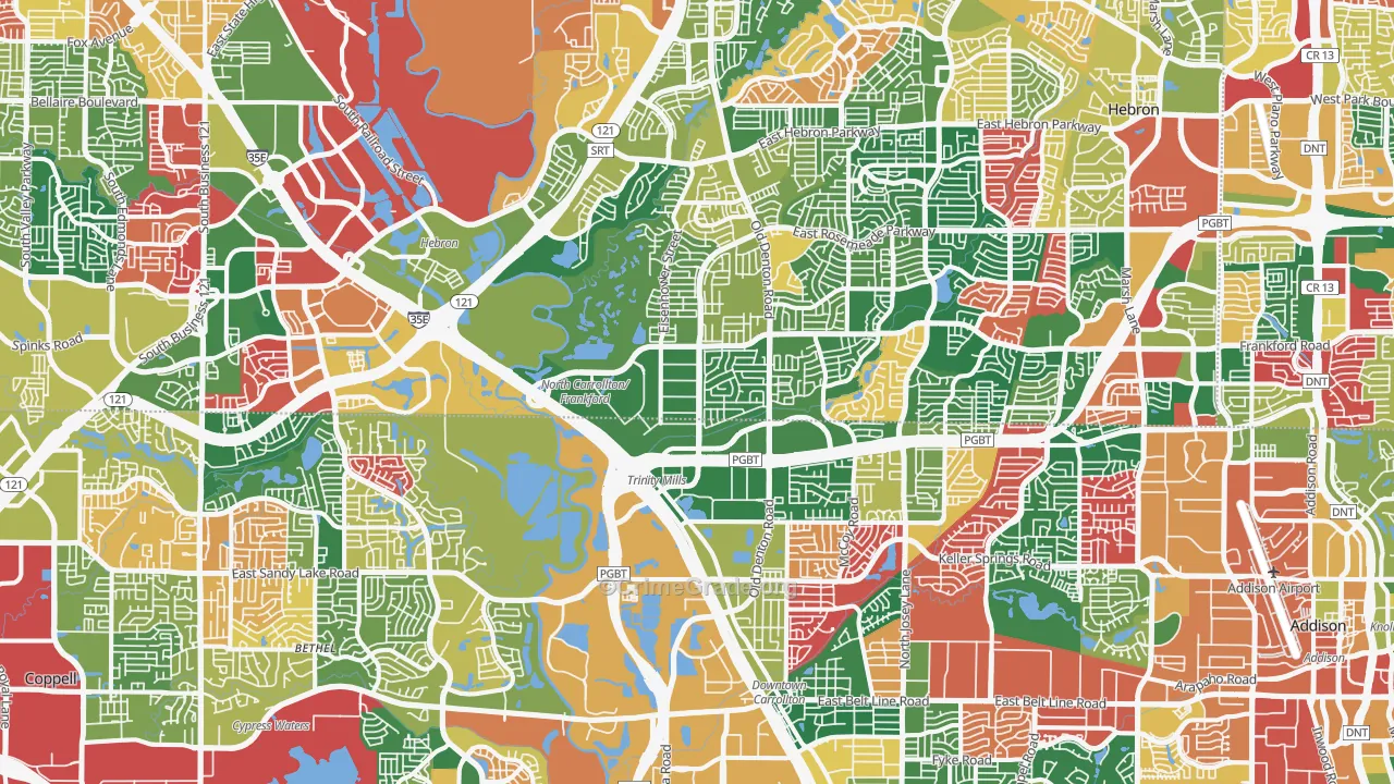 Northwest Dallas, Dallas, TX Map of Theft Rates