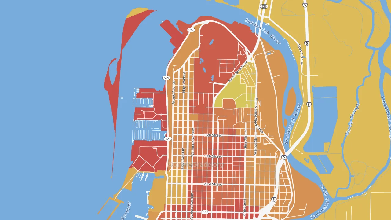Northwest Everett, Everett, WA Map of Theft Rates