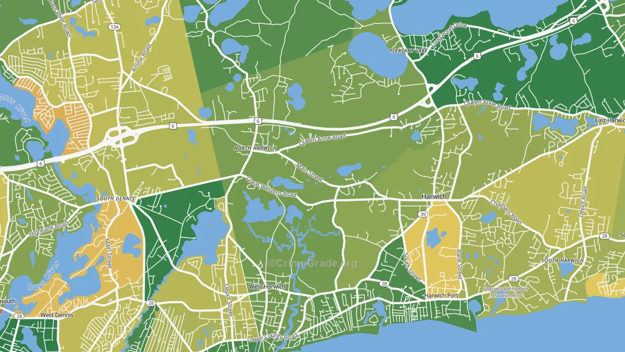 Northwest Harwich, MA Map of Theft Rates