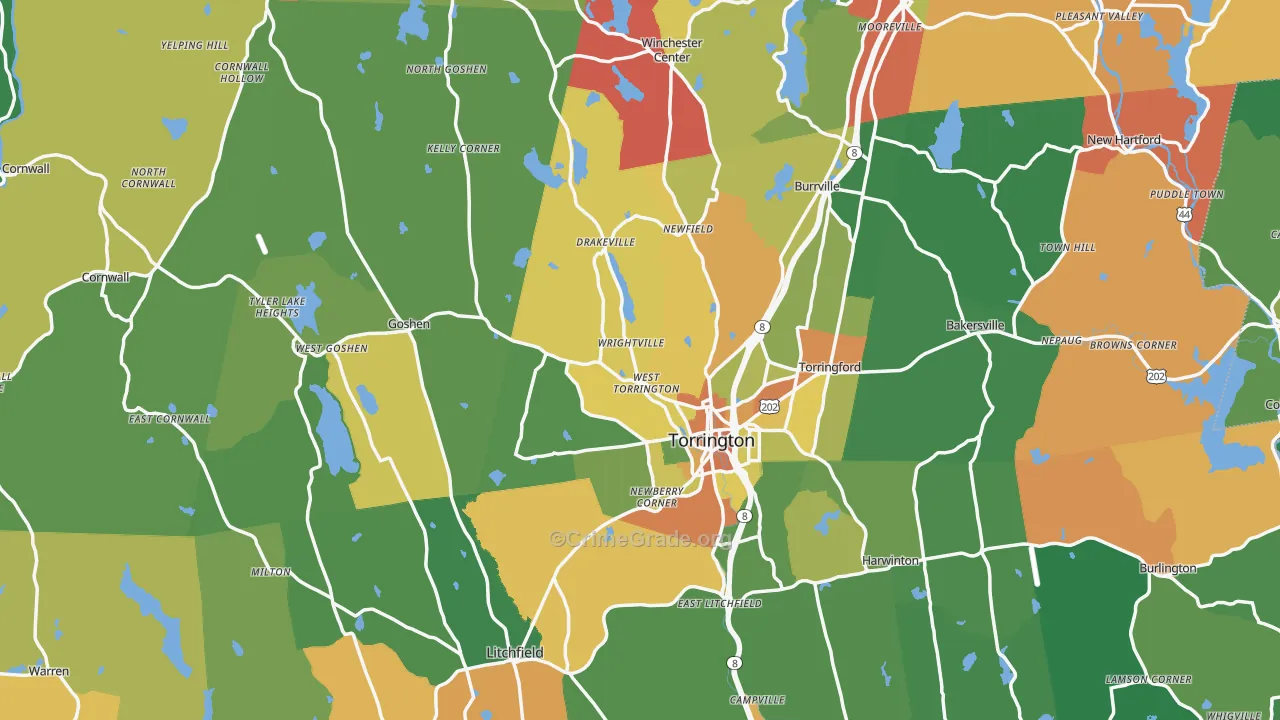 Northwest Hills Planning Region, CT Map of Theft Rates