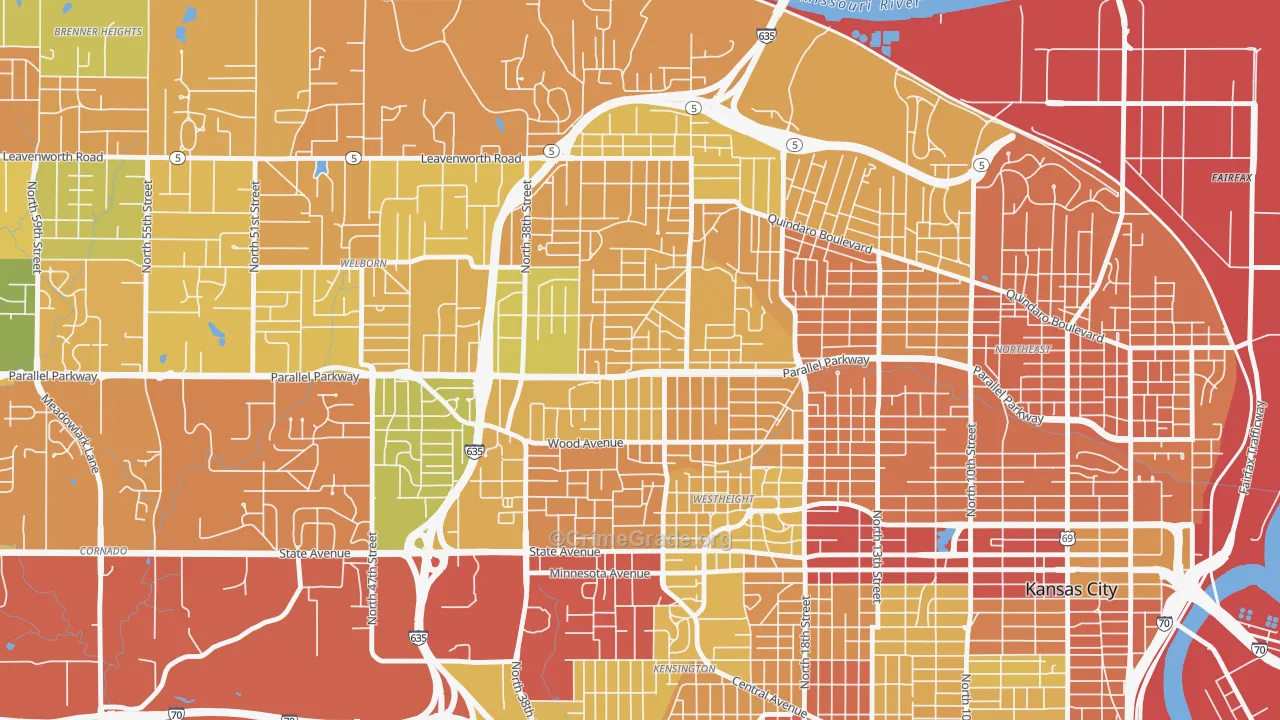Northwest, Kansas City, KS Map of Theft Rates