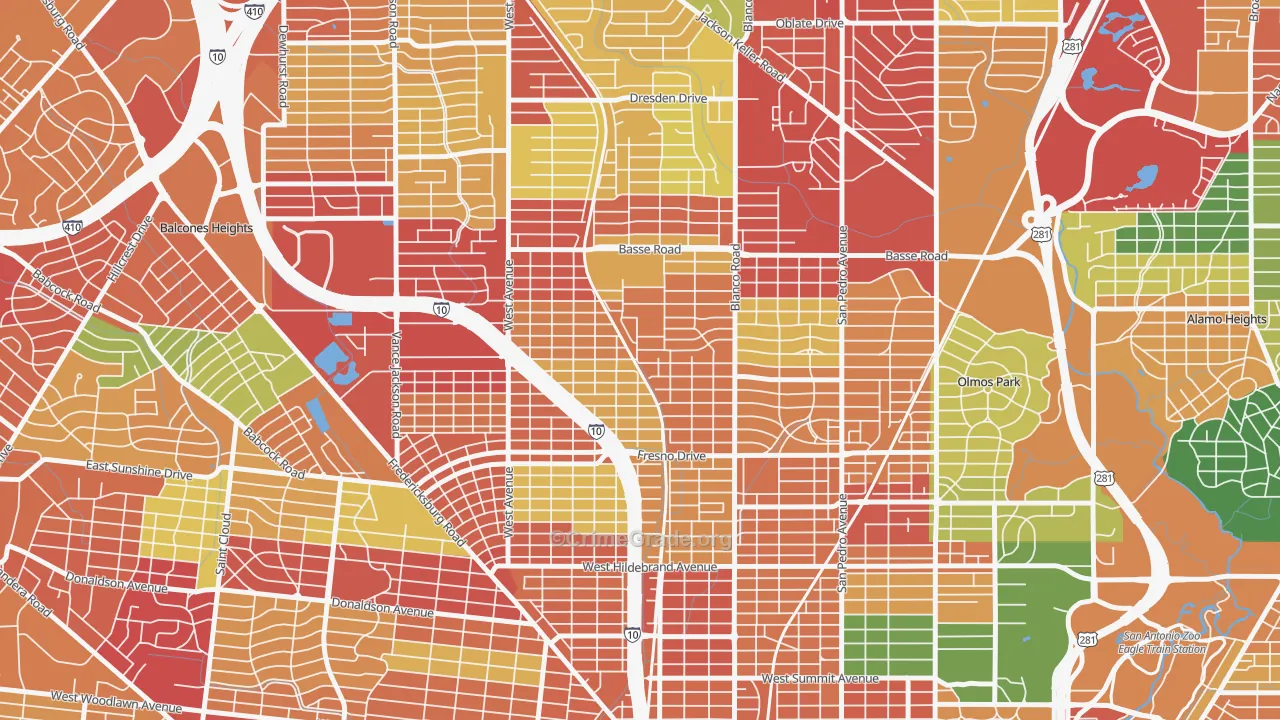 Northwest Los Angeles Heights, San Antonio, TX Map of Theft Rates