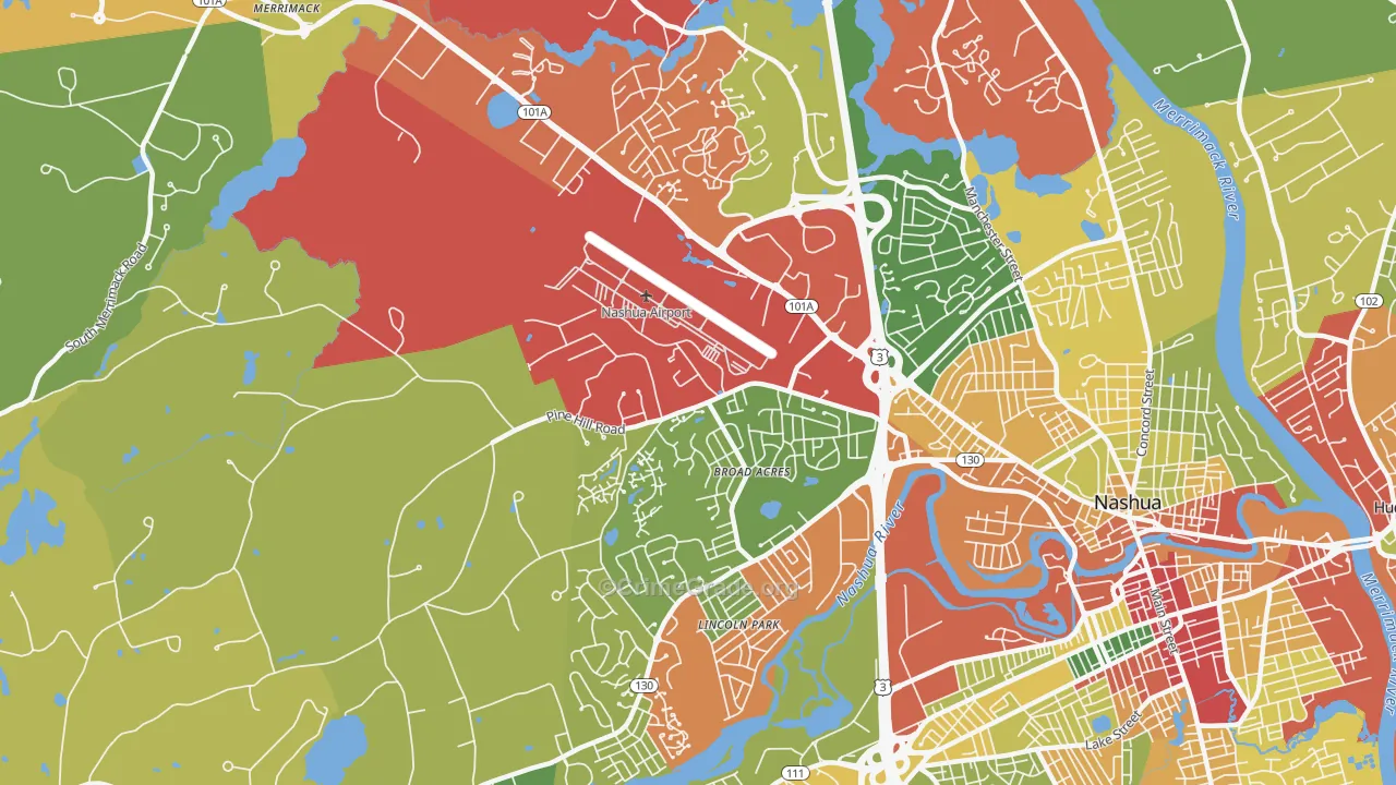 Northwest Nashua, Nashua, NH Map of Theft Rates