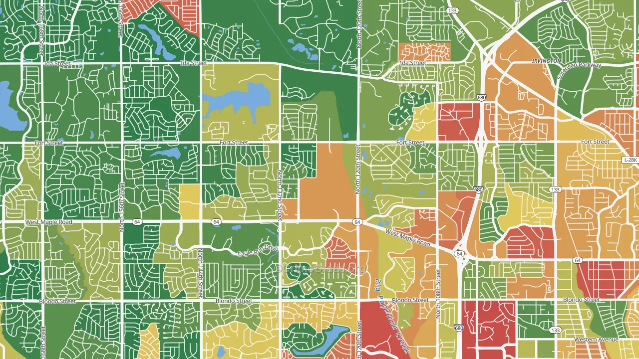 Northwest Omaha, Omaha, NE Map of Theft Rates