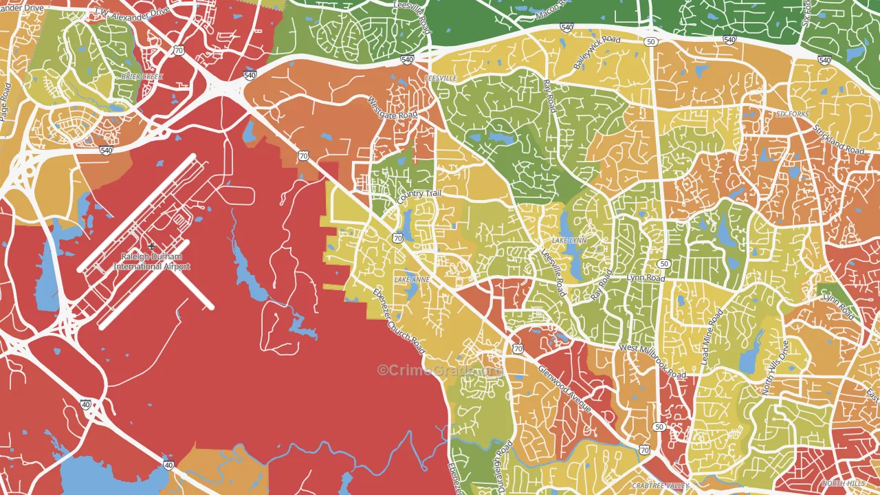 Northwest Raleigh, Raleigh, NC Map of Theft Rates