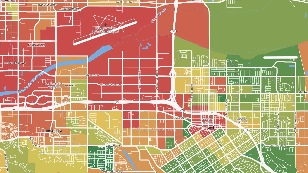 Northwest Redlands, Redlands, CA Map of Theft Rates