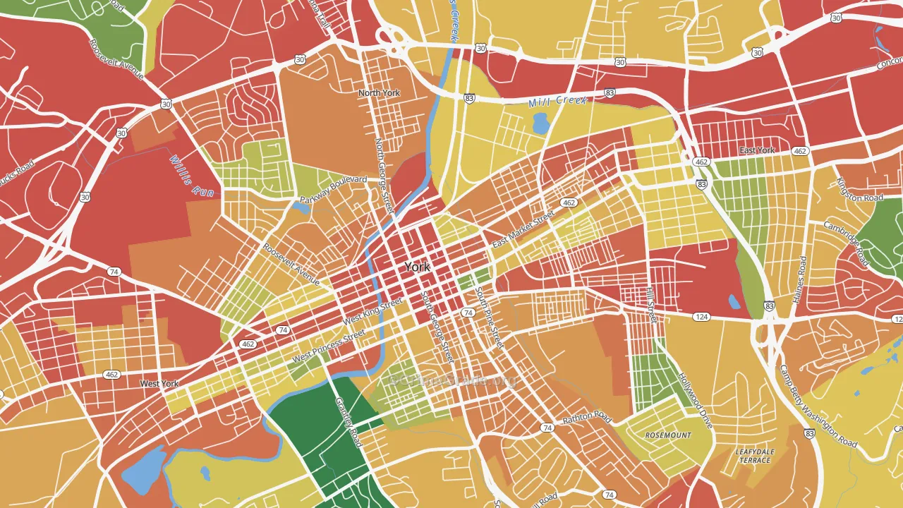 Northwest Triangle, York, PA Map of Theft Rates