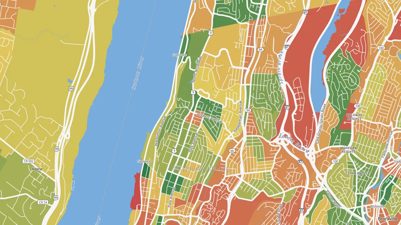 Northwest Yonkers, Yonkers, NY Map of Theft Rates