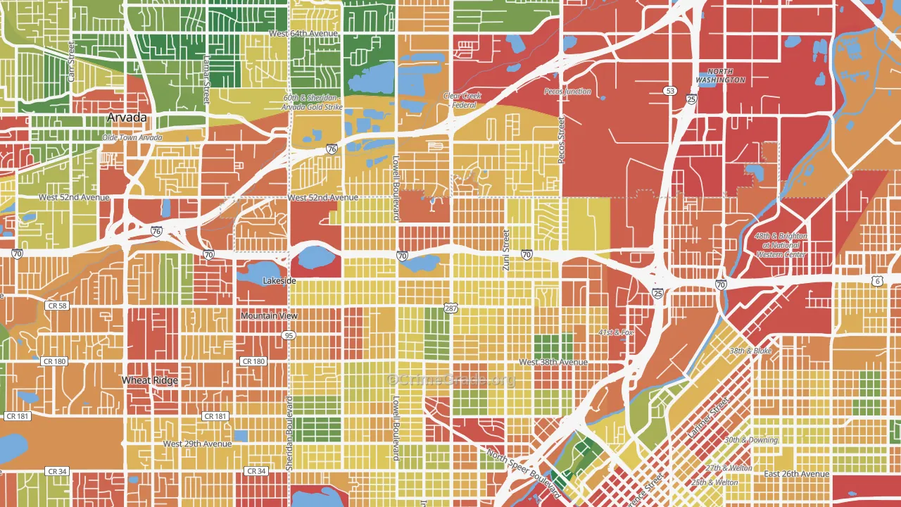 Northwestern Denver, Denver, CO Map of Theft Rates