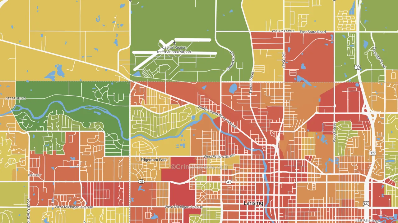 Northwestside, Lansing, MI Map of Theft Rates