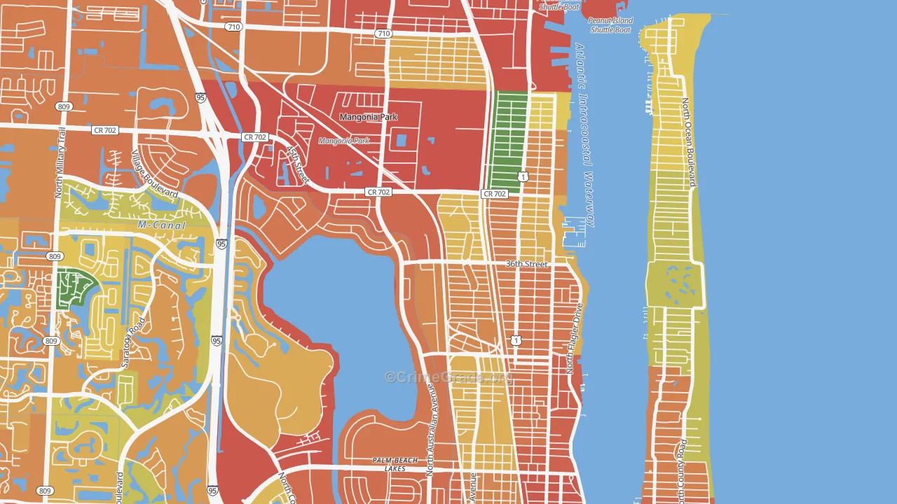 Northwood Hills, West Palm Beach, FL Map of Theft Rates