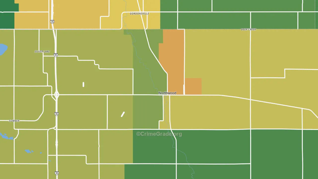 Northwood, IA Map of Theft Rates