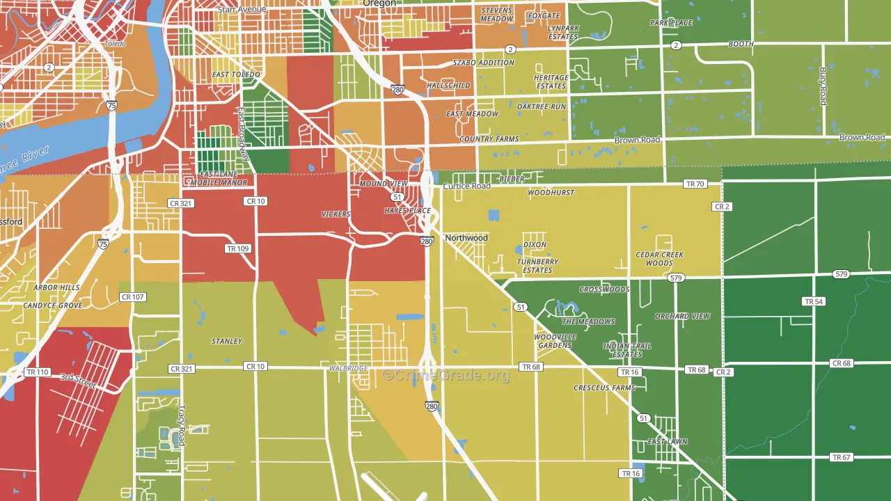 Northwood, OH Map of Theft Rates