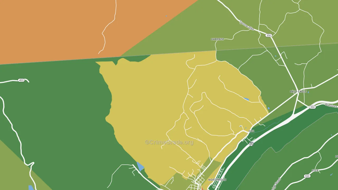 Northwood, PA Map of Theft Rates