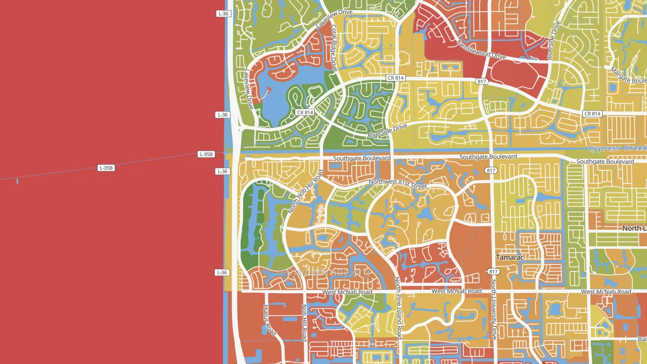 Northwood, Tamarac, FL Map of Theft Rates