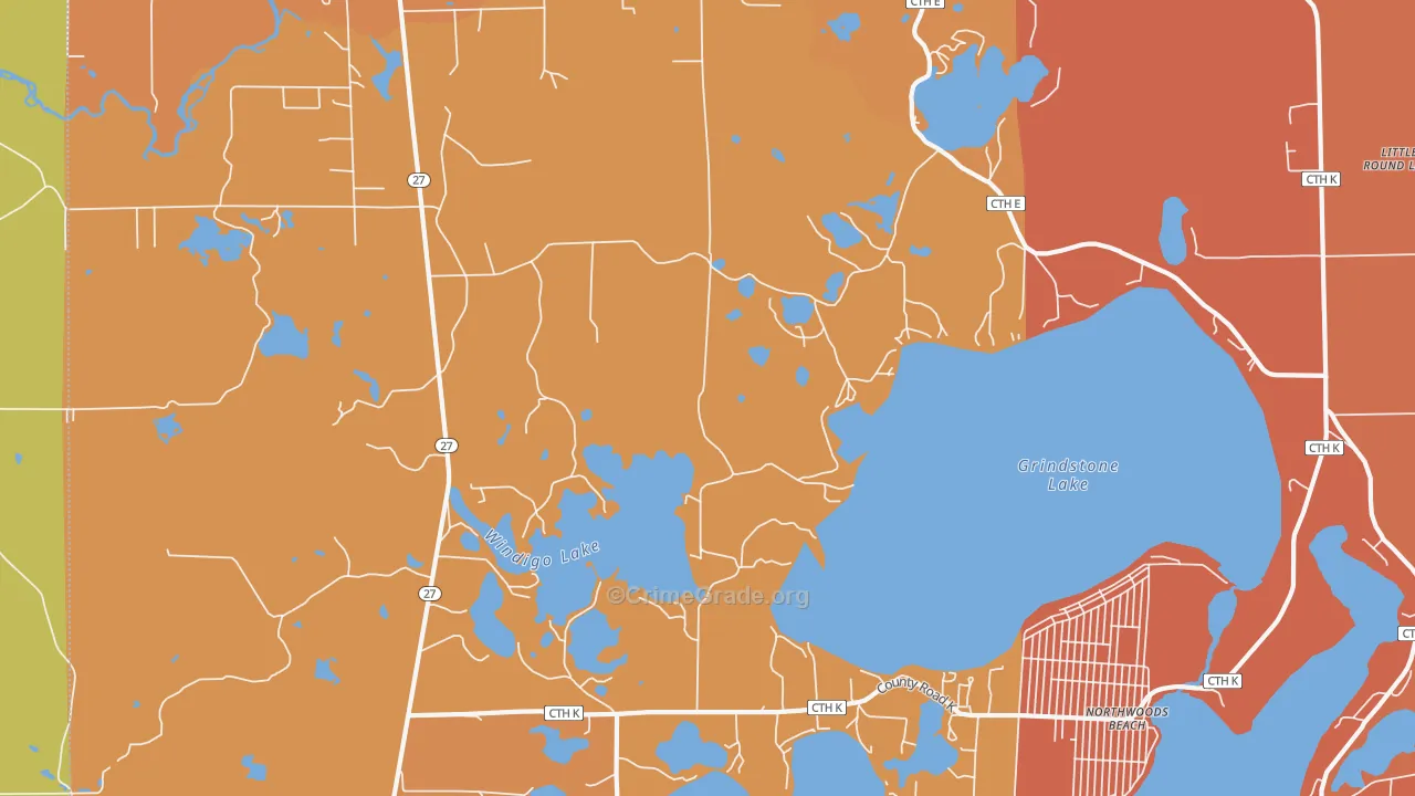 Northwoods Beach, WI Map of Theft Rates