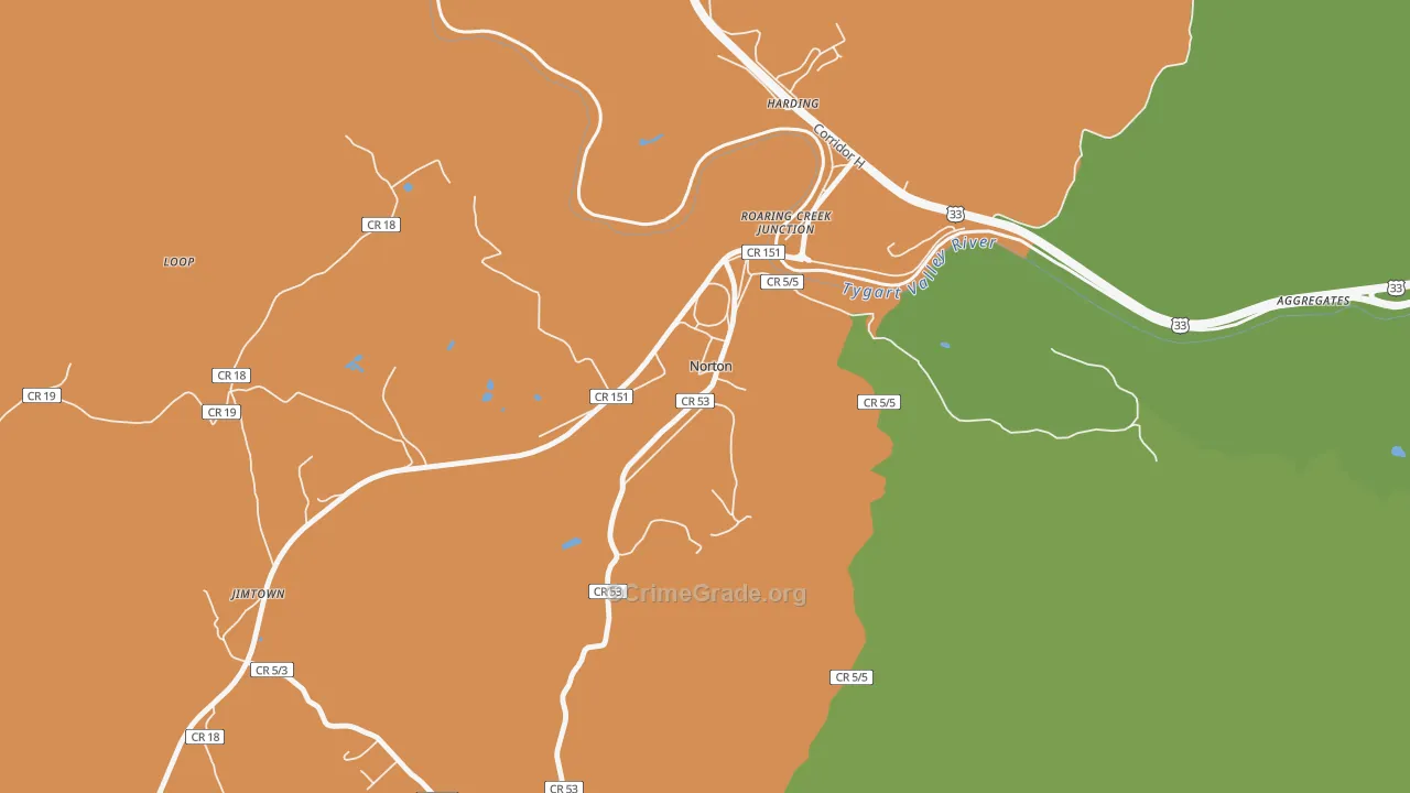 Norton, WV Map of Theft Rates