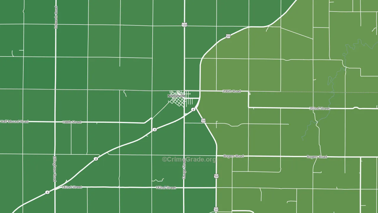 Nortonville, KS Map of Theft Rates