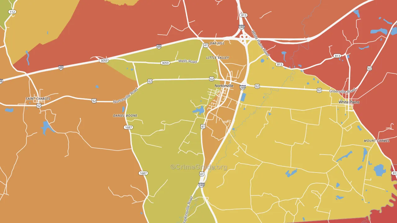 Nortonville, KY Map of Theft Rates