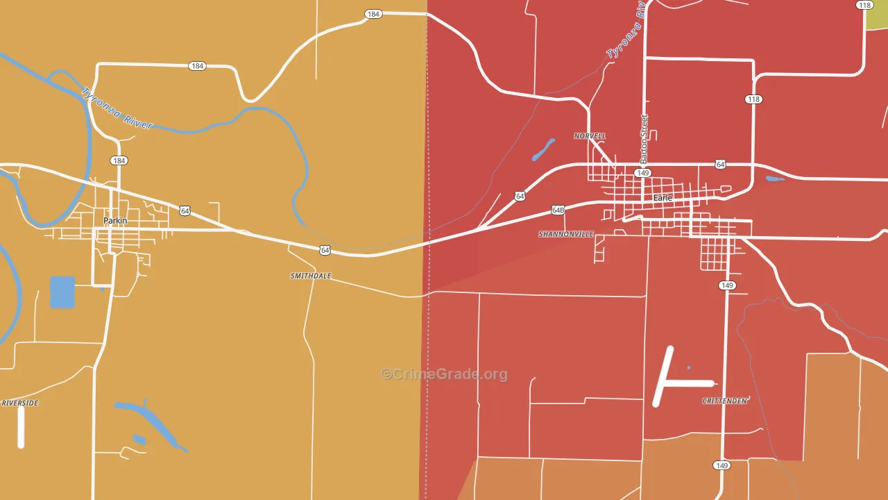 Norvell, AR Map of Theft Rates