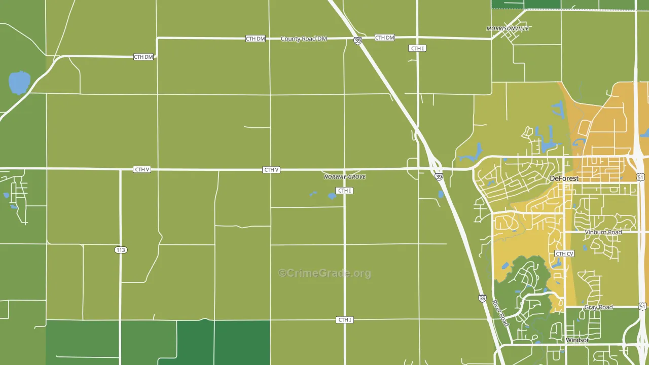 Norway Grove, WI Map of Theft Rates