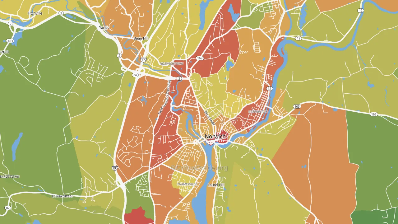 Norwich, CT Map of Theft Rates