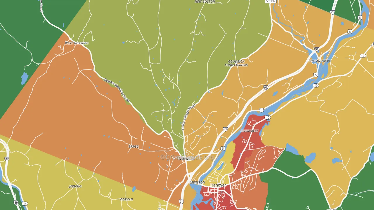 Norwich, VT Map of Theft Rates