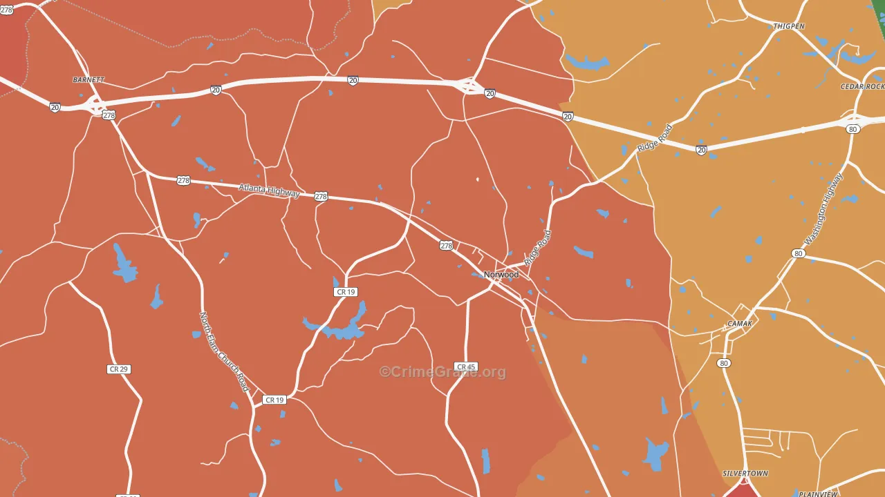 Norwood, GA Map of Theft Rates