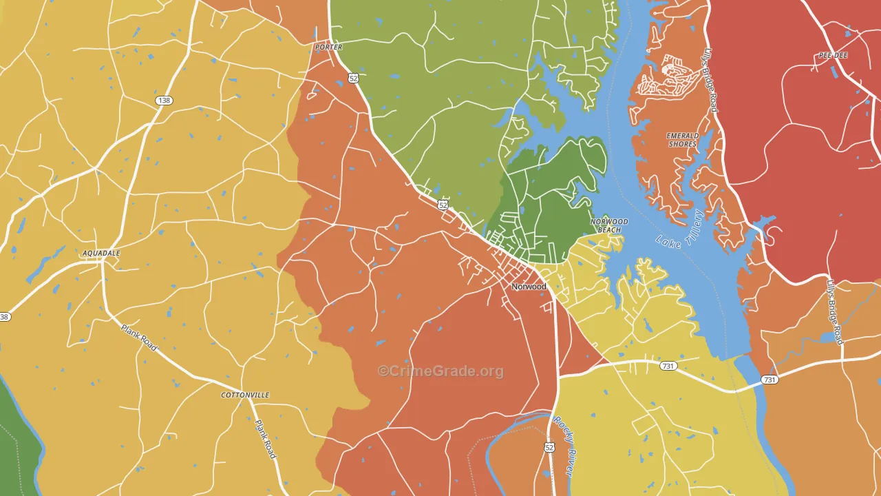 Norwood, NC Map of Theft Rates