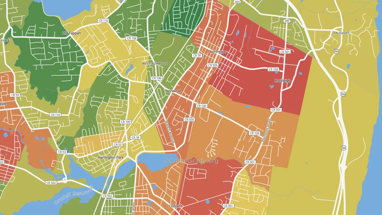 Norwood, NJ Map of Theft Rates