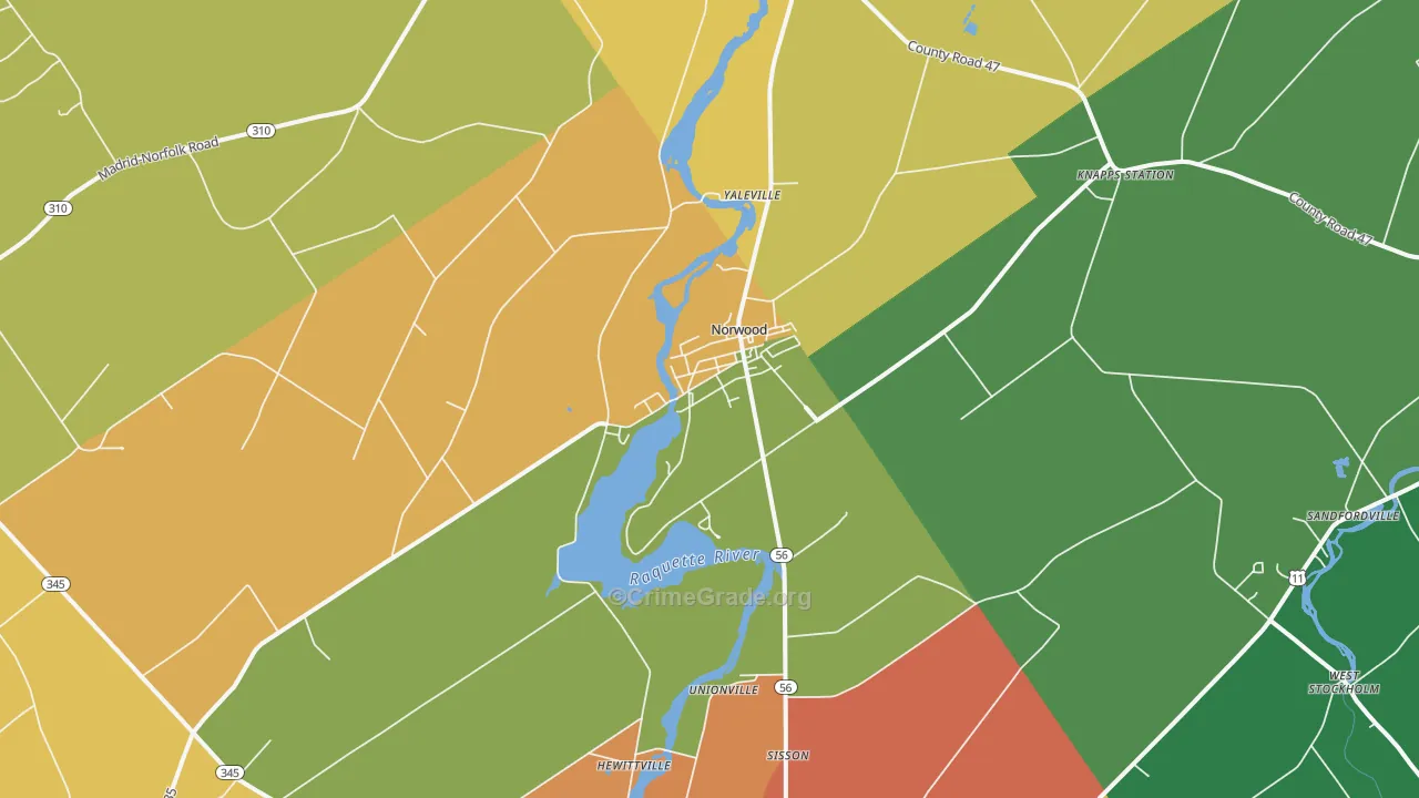 Norwood, NY Map of Theft Rates