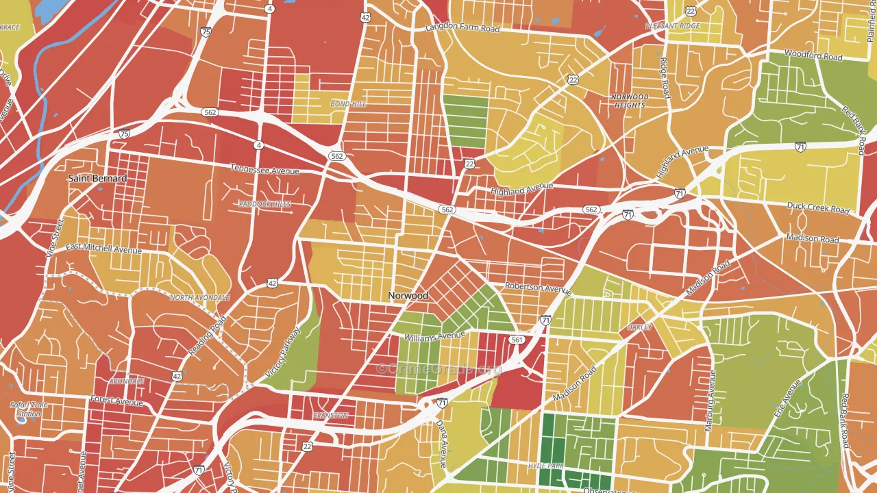 Norwood, OH Map of Theft Rates