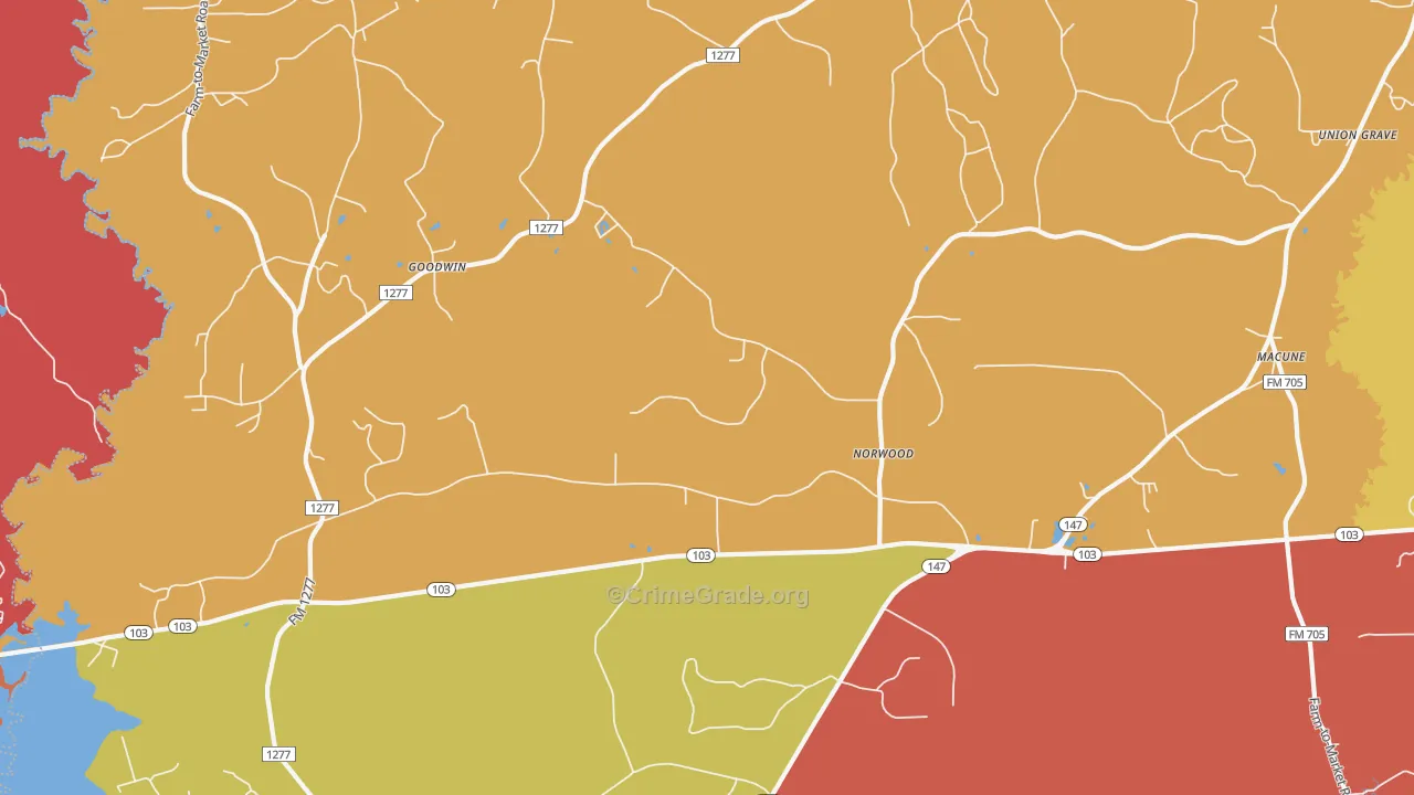 Norwood, TX Map of Theft Rates