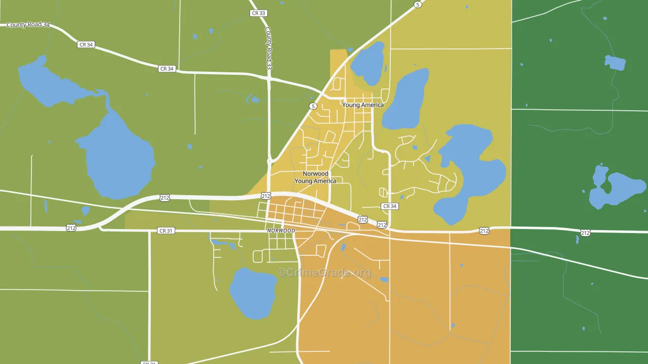 Norwood Young America, MN Map of Theft Rates