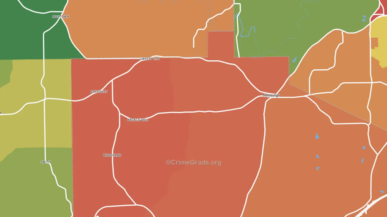 Notasulga, AL Map of Theft Rates
