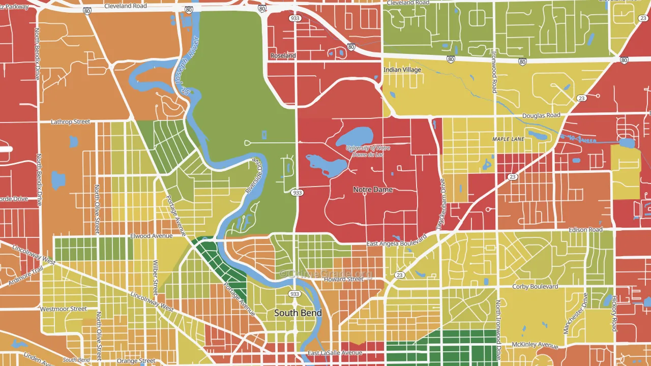 Notre Dame, IN Map of Theft Rates