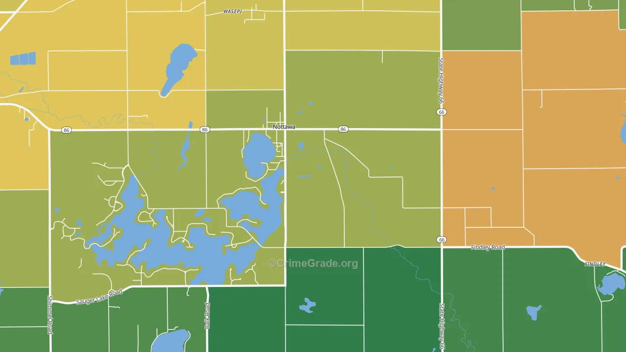 Nottawa, MI Map of Theft Rates