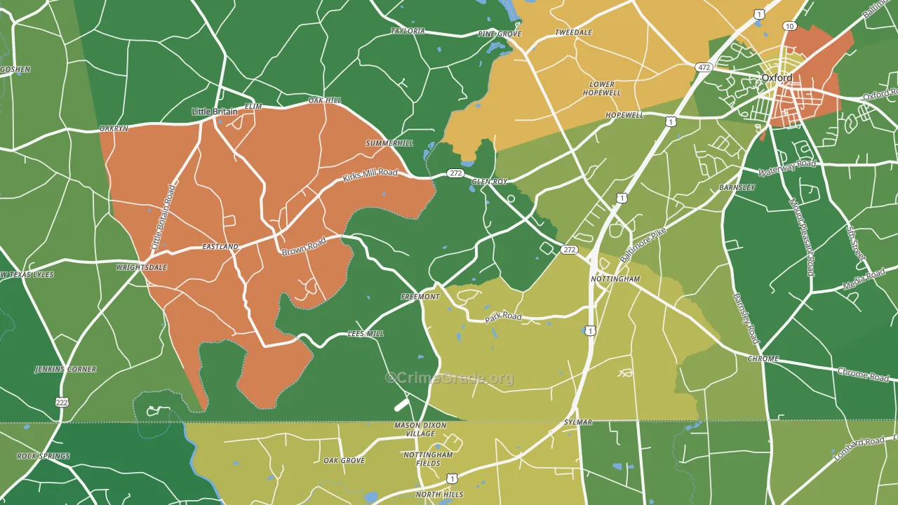 Nottingham, PA Map of Theft Rates