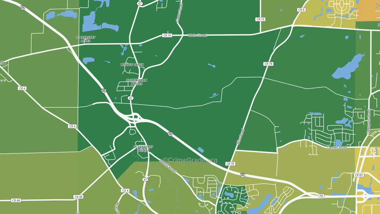 Nottingham Woods, IL Map of Theft Rates