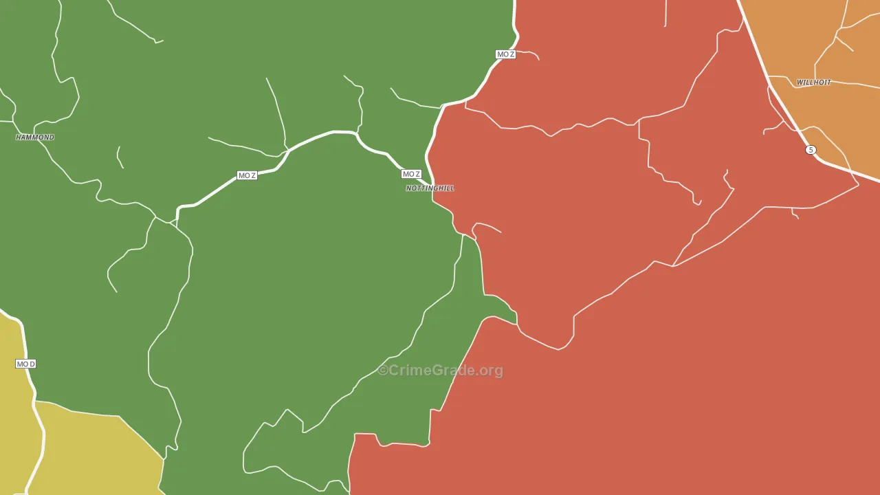 Nottinghill, MO Map of Theft Rates