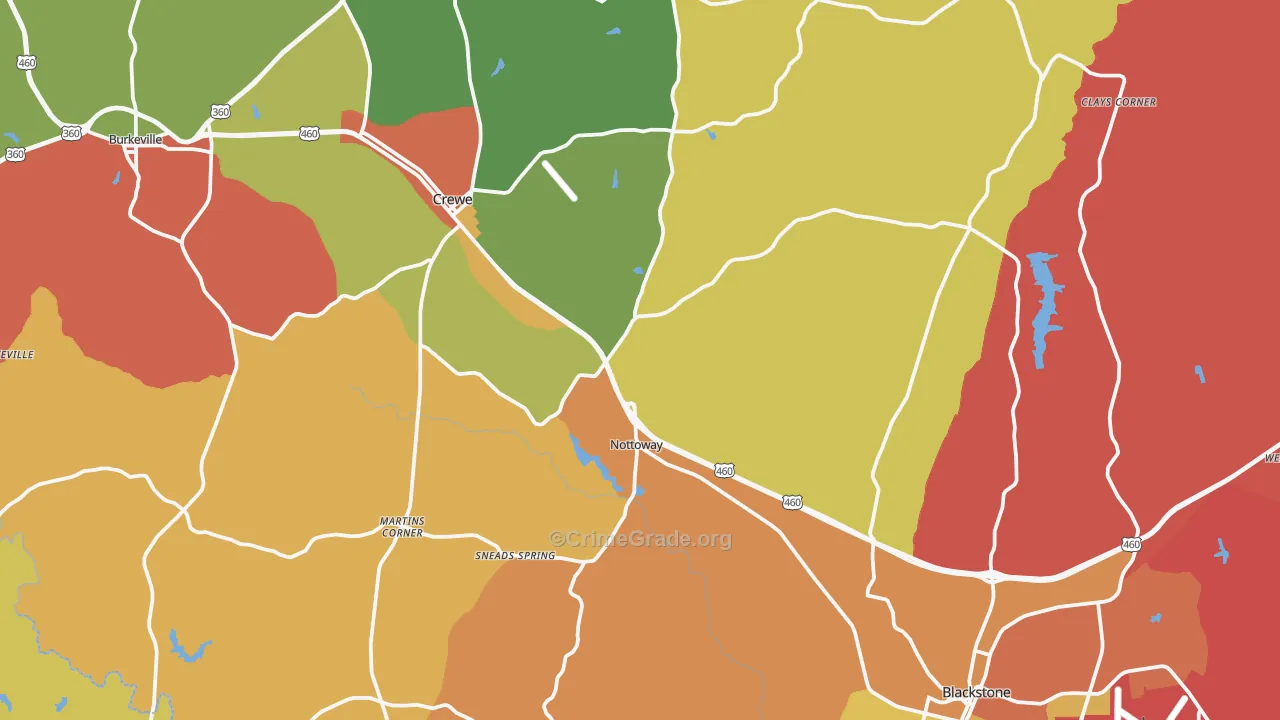 Nottoway County, VA Map of Theft Rates