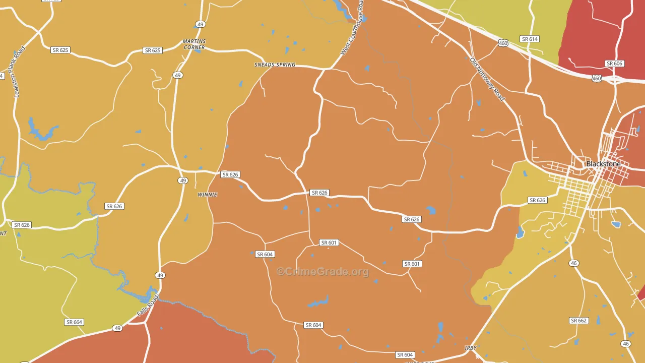 Nottoway, VA Map of Theft Rates