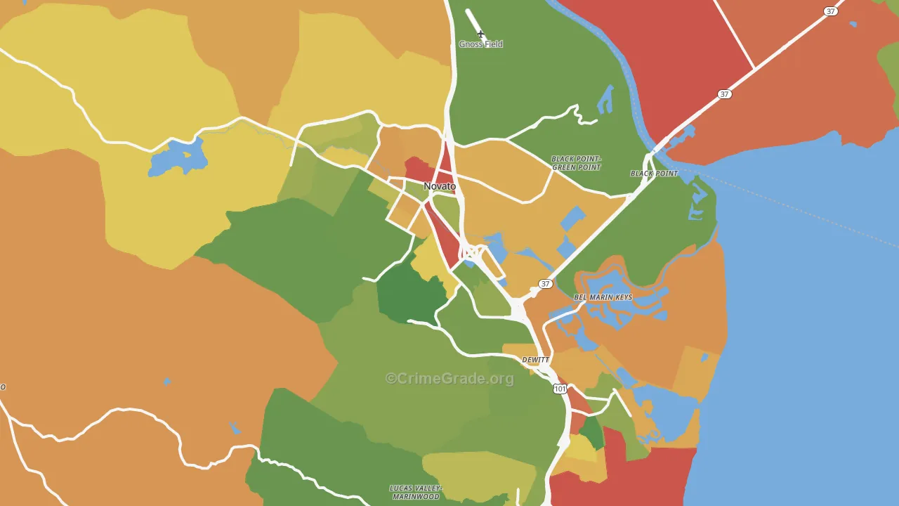 Novato, CA Map of Theft Rates