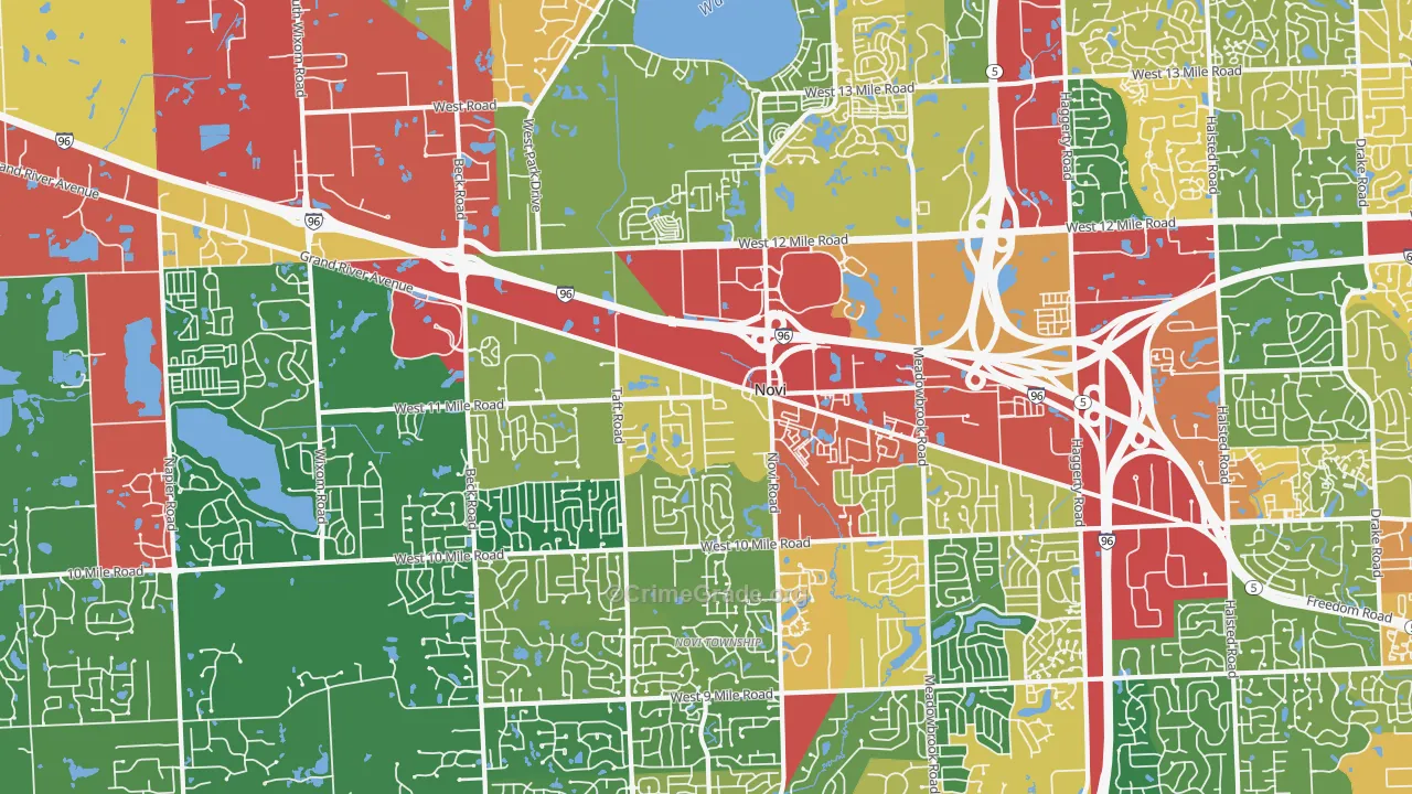 Novi, MI Map of Theft Rates