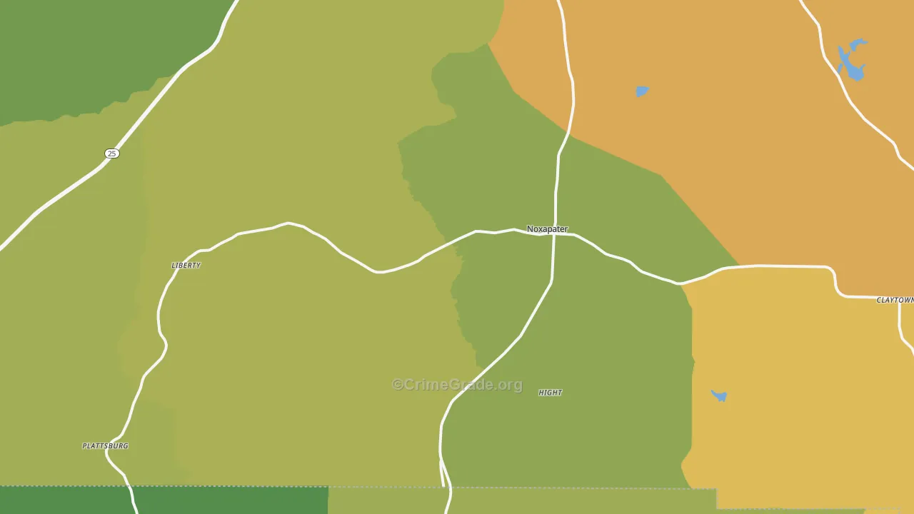 Noxapater, MS Map of Theft Rates